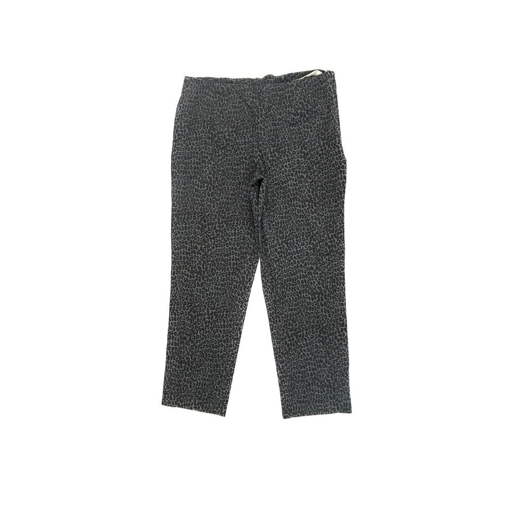 Time And Tru Ankle Crop Pants Womens 8 Black Gray Leopard Print Side Zip Tapered